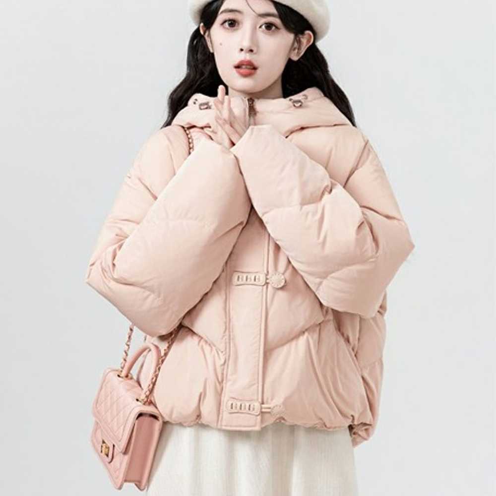 Pink hooded down jacket female duck down short co… - image 3