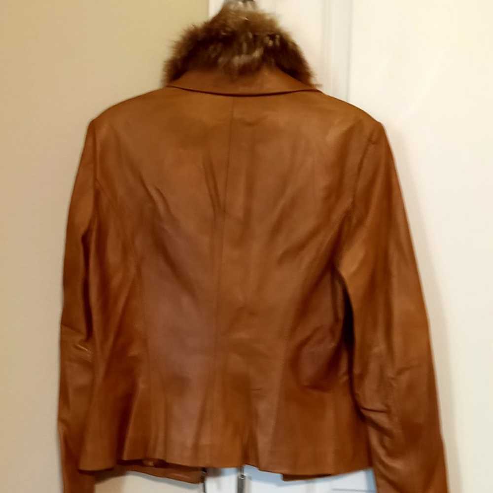Paolo Santini leather Jacket with fox fur collar - image 2