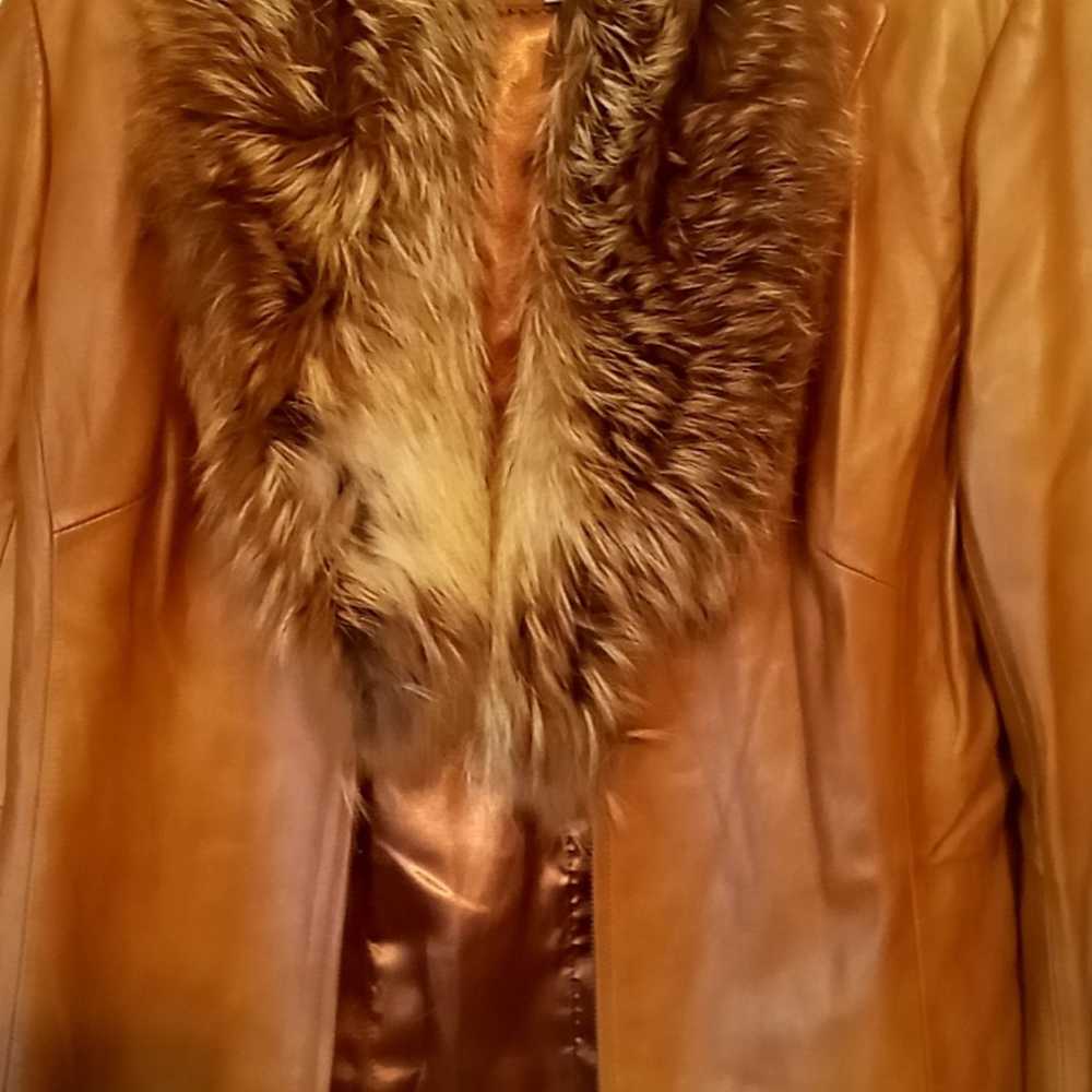 Paolo Santini leather Jacket with fox fur collar - image 4