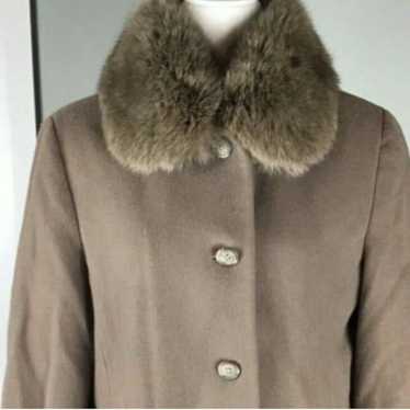 Vintage Tan Fox Fur Trim Khaki Wool Coat - image 1