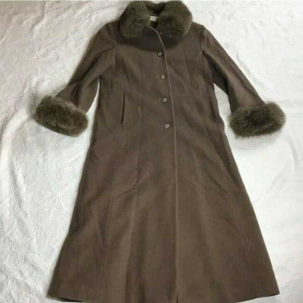 Vintage Tan Fox Fur Trim Khaki Wool Coat - image 7