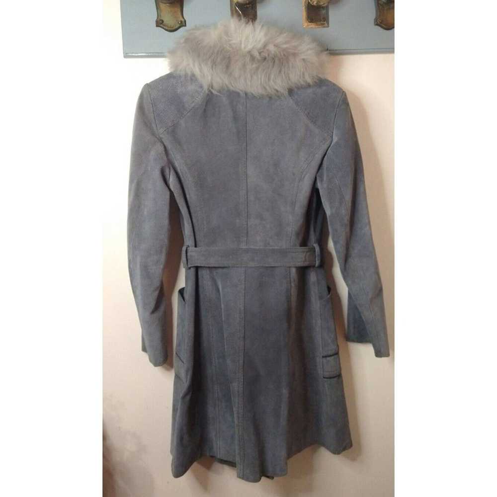 1970s Gray Leather Suede Faux Fur Trim Collar Bel… - image 2