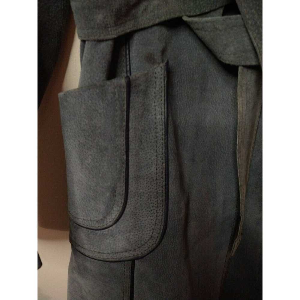 1970s Gray Leather Suede Faux Fur Trim Collar Bel… - image 5