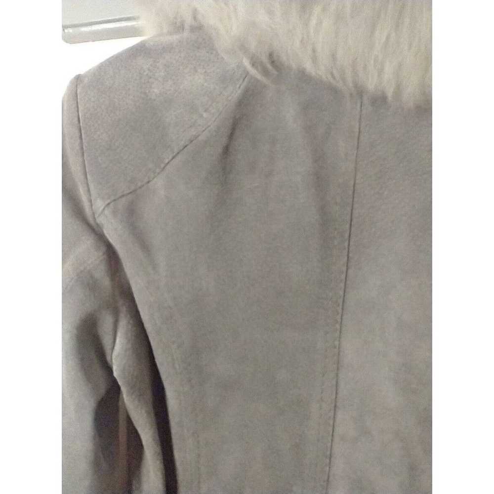 1970s Gray Leather Suede Faux Fur Trim Collar Bel… - image 9