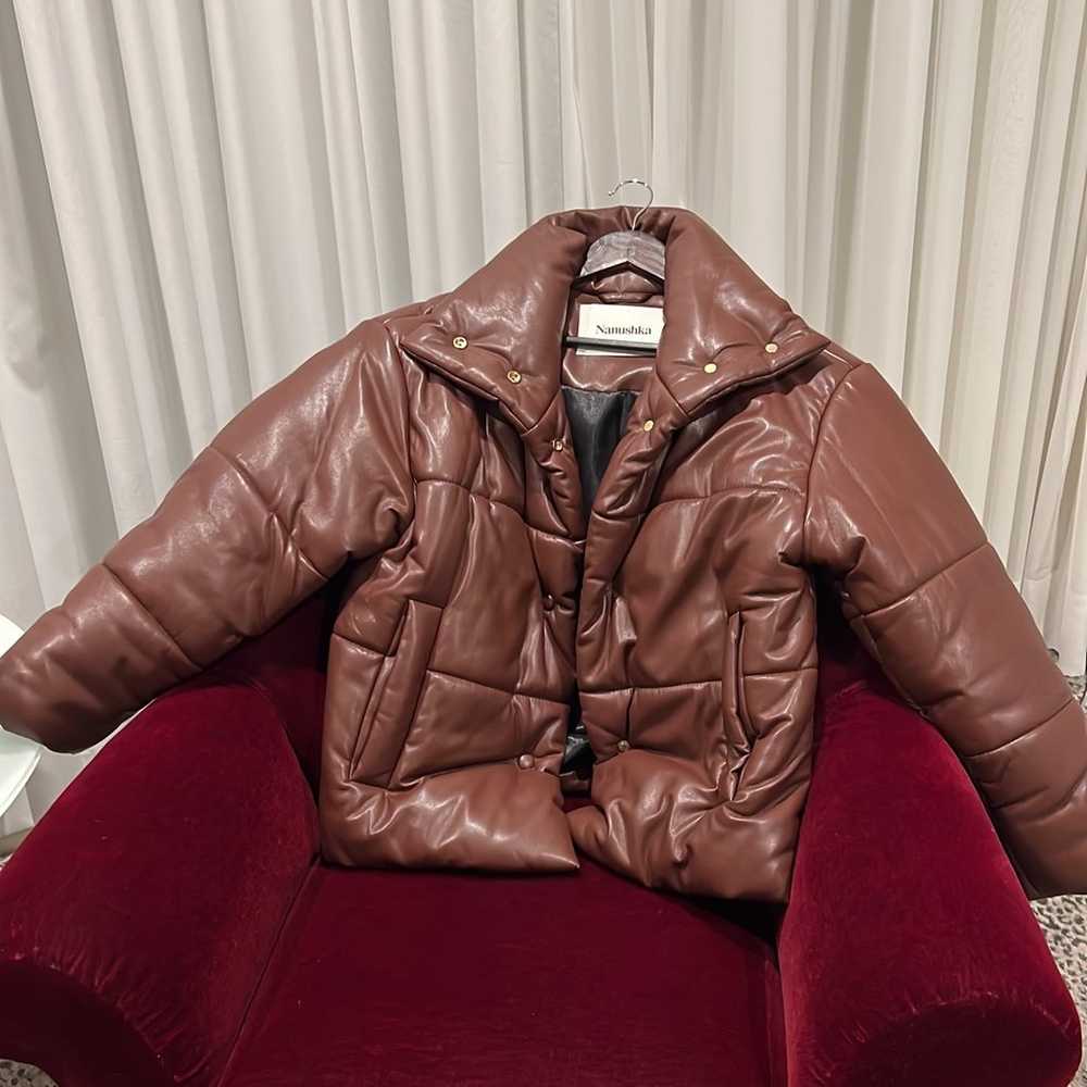 womens XS faux vegan leather puffer jacket - image 1