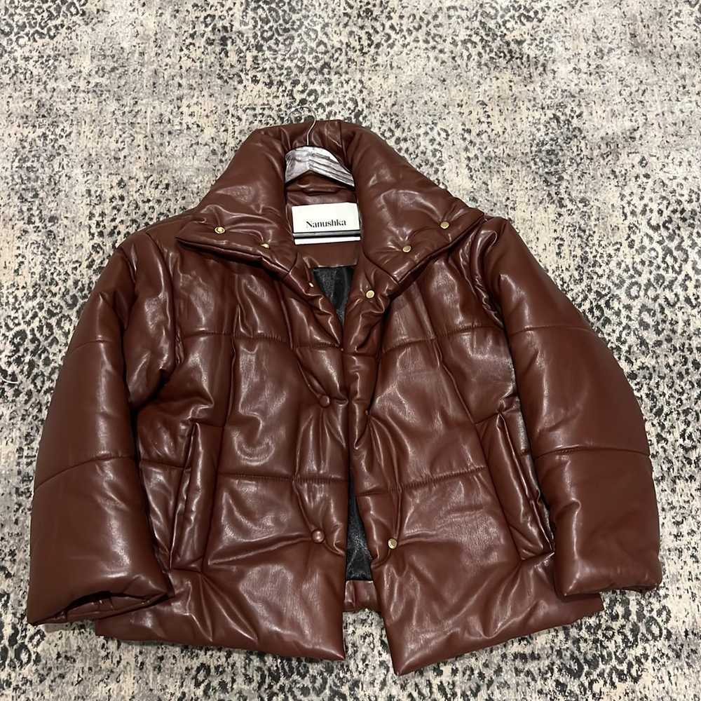 womens XS faux vegan leather puffer jacket - image 2