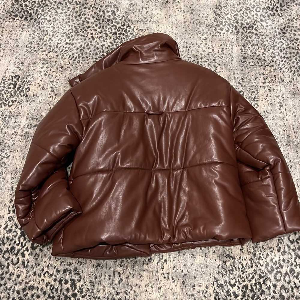 womens XS faux vegan leather puffer jacket - image 3