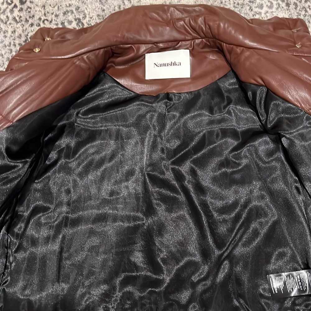 womens XS faux vegan leather puffer jacket - image 6