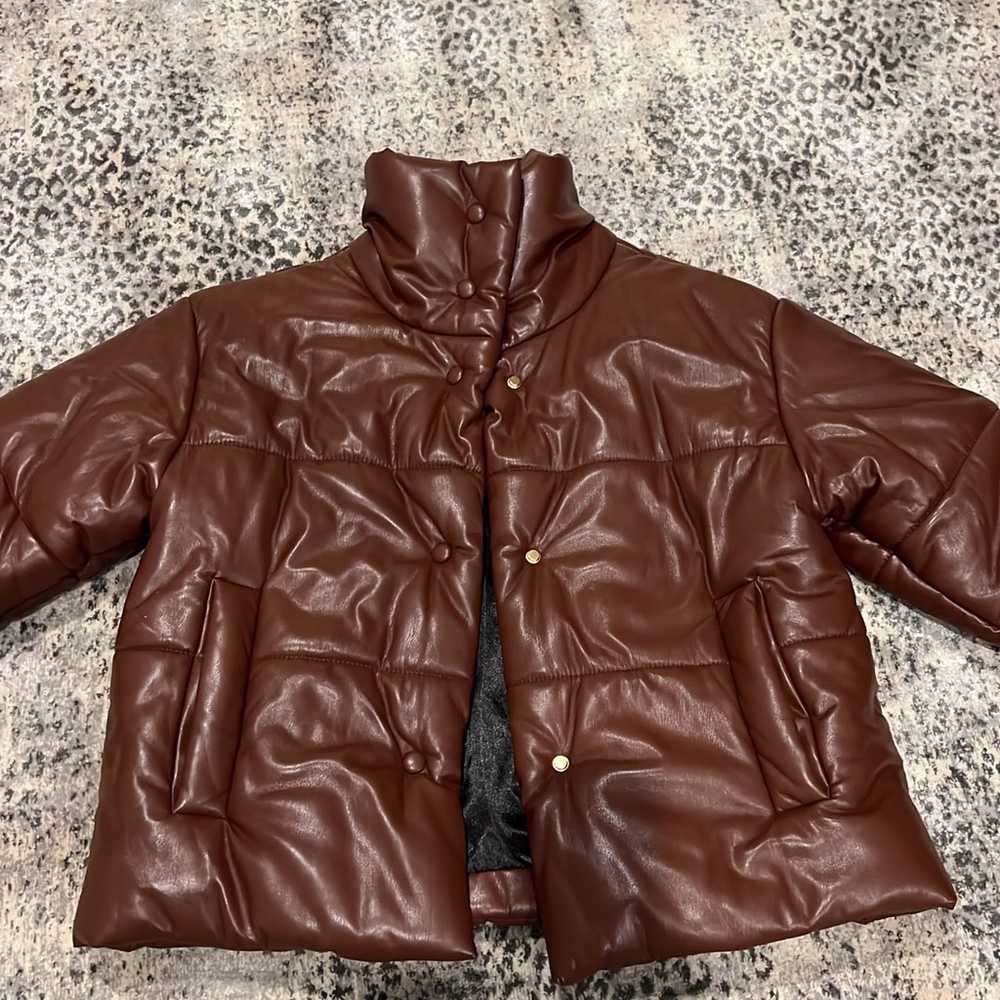 womens XS faux vegan leather puffer jacket - image 8