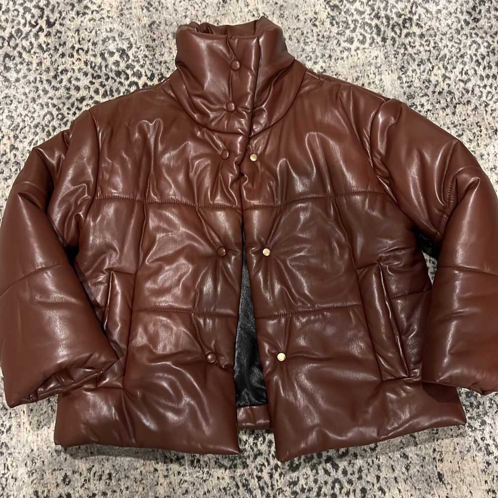 womens XS faux vegan leather puffer jacket - image 9