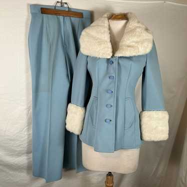 Vintage 50s 60s Lilli Ann Knit Mod Baby Blue Coat… - image 1