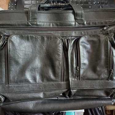Vintage faux leather handbag, travel bag laptop o… - image 1