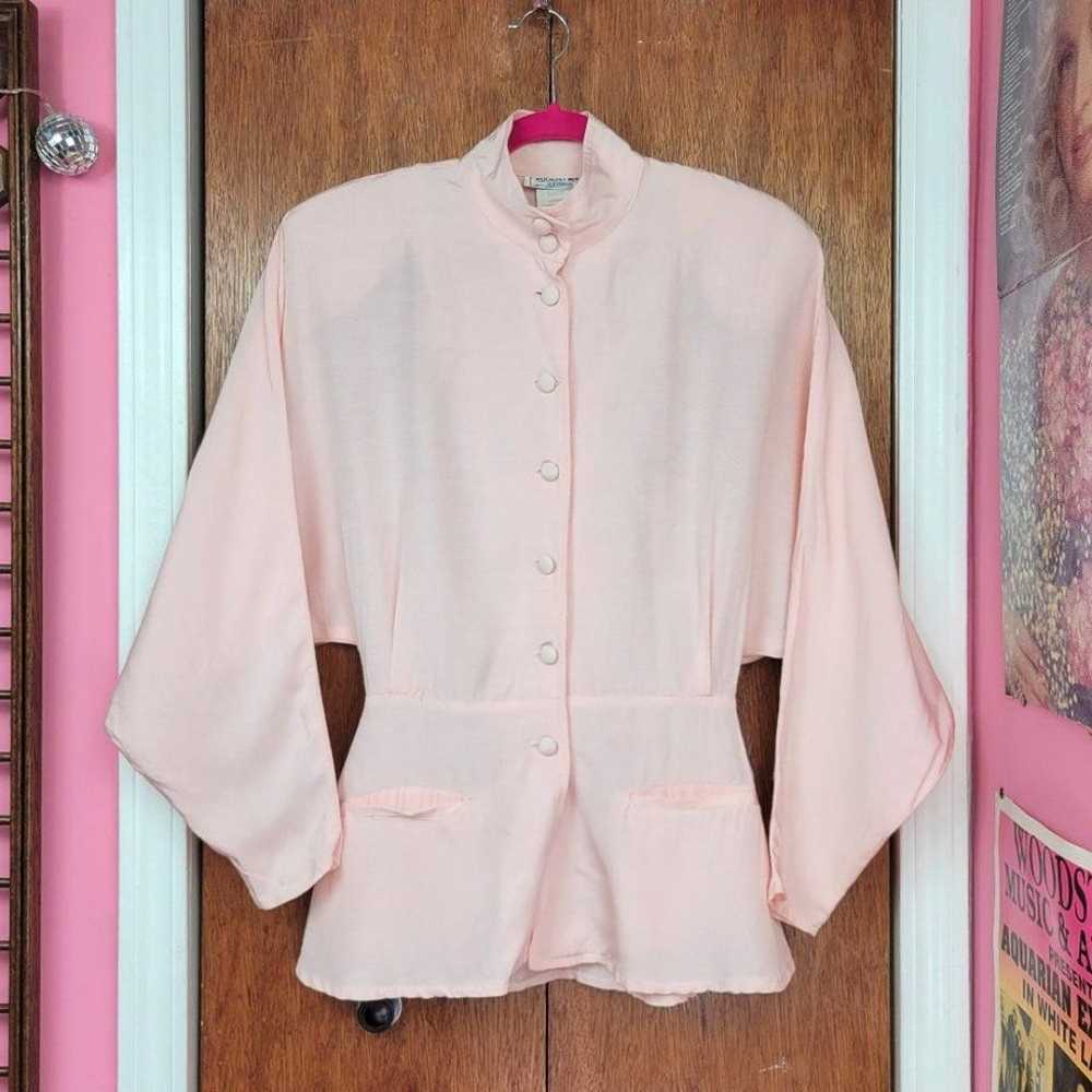Vintage 80s Blush Pink Dolman Sleeve Peplum Top - image 4