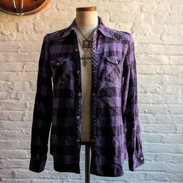 Y2K Vintage Purple Plaid Flannel Grunge Fairy Ska… - image 1