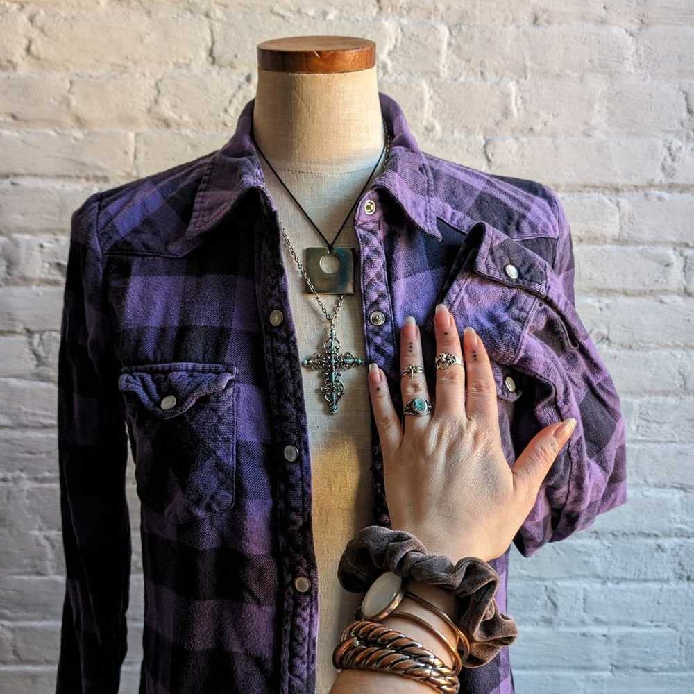 Y2K Vintage Purple Plaid Flannel Grunge Fairy Ska… - image 2