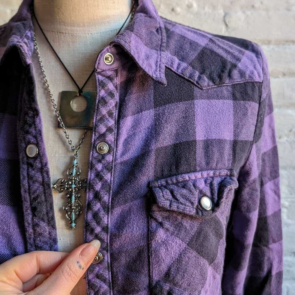 Y2K Vintage Purple Plaid Flannel Grunge Fairy Ska… - image 4