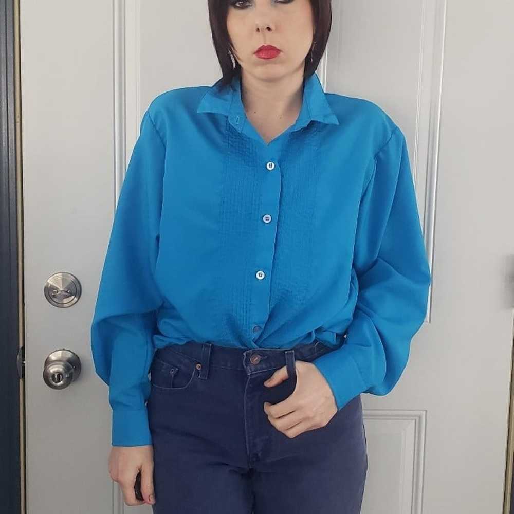 80s/90s Bright Blue Button Down Shirt - image 1