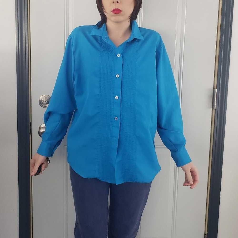 80s/90s Bright Blue Button Down Shirt - image 4