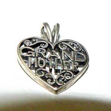 Ornate "Grandmother" Open Heart Charm Pendant 925… - image 1