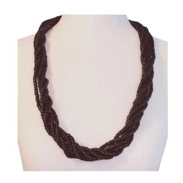 Vintage Necklace Black Wood Seed Beads Twisted Mu… - image 1