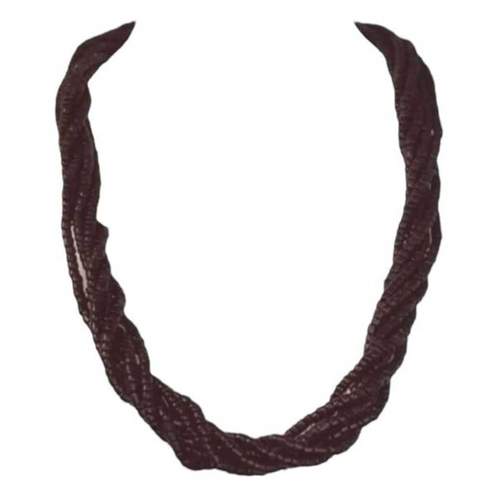 Vintage Necklace Black Wood Seed Beads Twisted Mu… - image 2