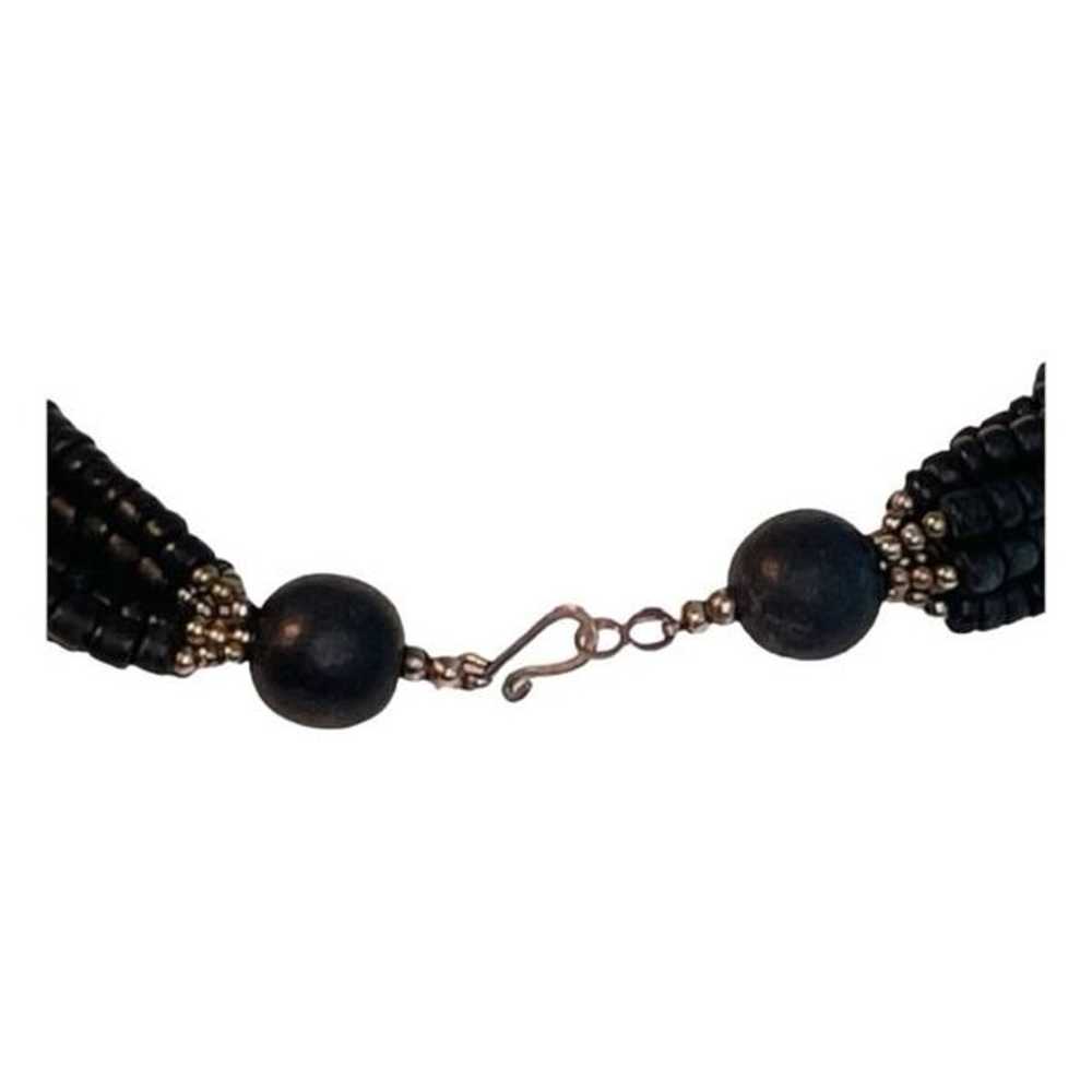 Vintage Necklace Black Wood Seed Beads Twisted Mu… - image 3
