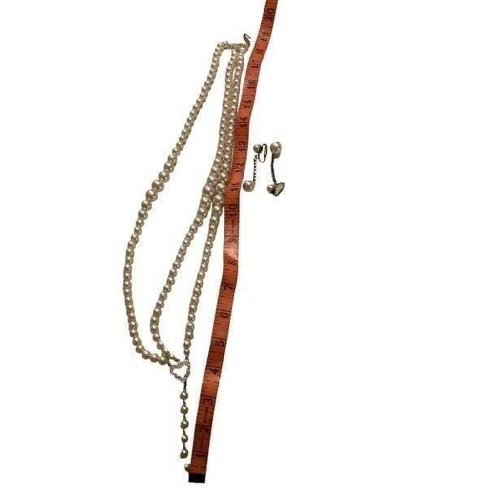 Faux Pearls Triple String Dangling Necklace Earri… - image 3