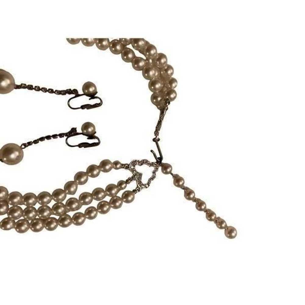 Faux Pearls Triple String Dangling Necklace Earri… - image 4