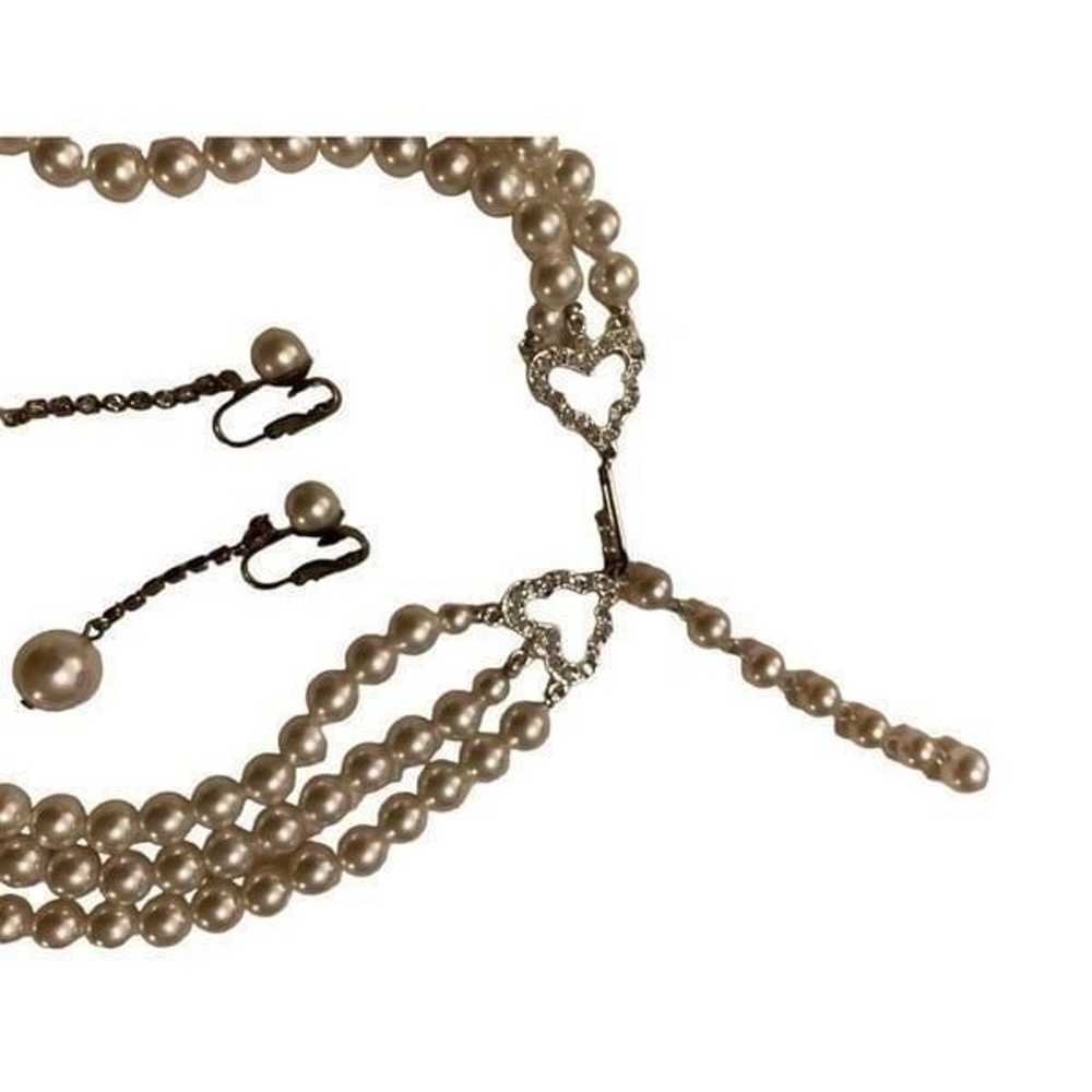 Faux Pearls Triple String Dangling Necklace Earri… - image 5