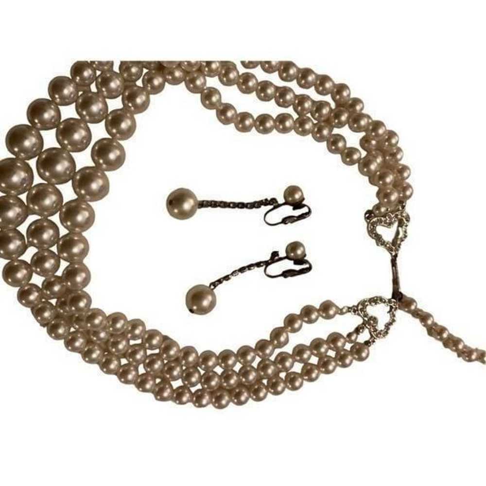 Faux Pearls Triple String Dangling Necklace Earri… - image 6