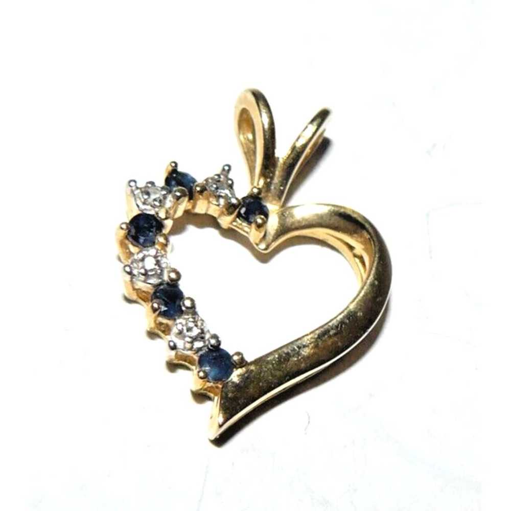 Sapphire Heart Pendant Dia Accent YGP 925 Sterlin… - image 2