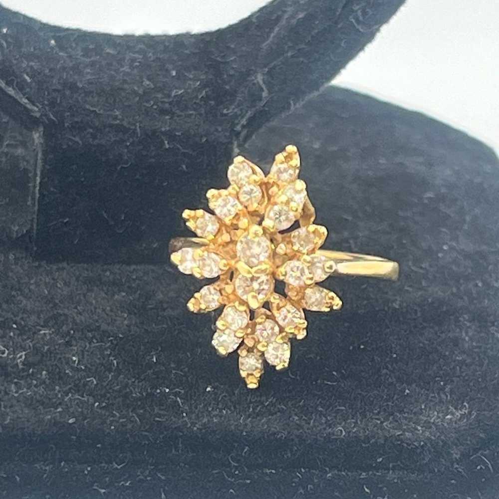 Vintage 14K Yellow Gold Real White Diamond Cluste… - image 8