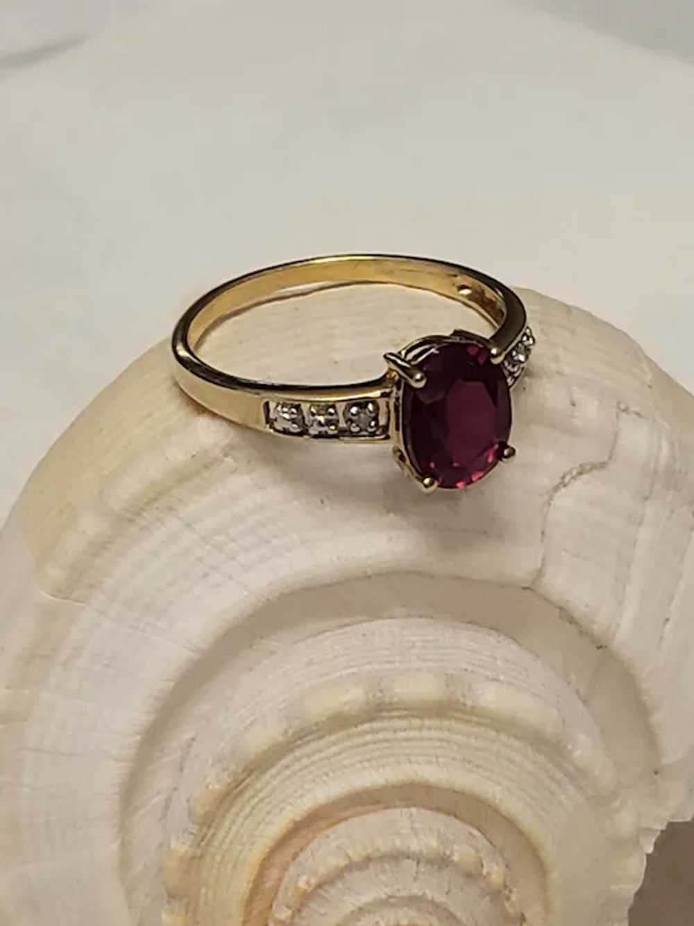 10K YG Ruby and White Sapphire Ring Size 7 - image 2