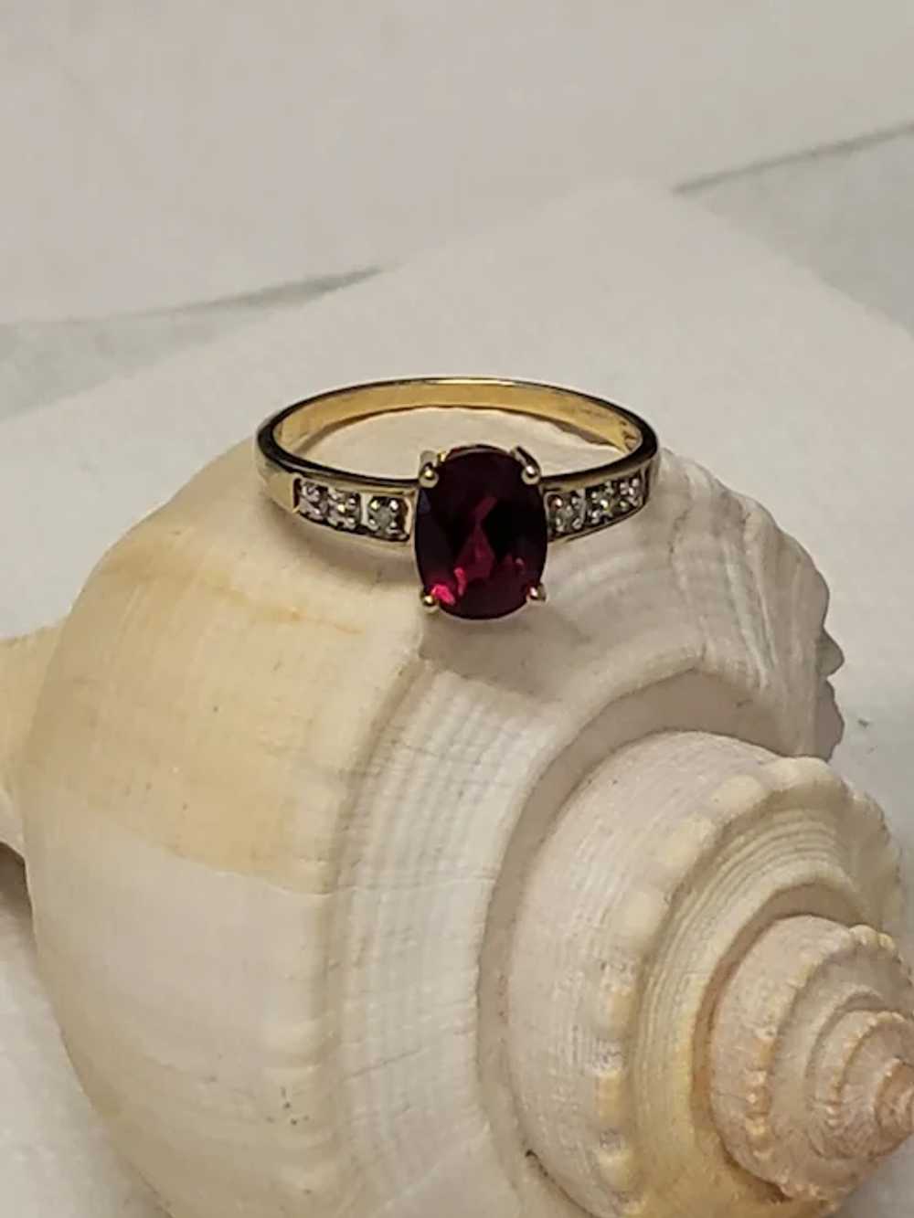 10K YG Ruby and White Sapphire Ring Size 7 - image 8