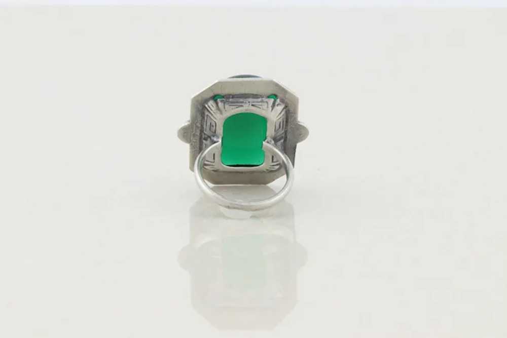 Sterling Silver Green Onyx and Marcasite Ring Art… - image 6