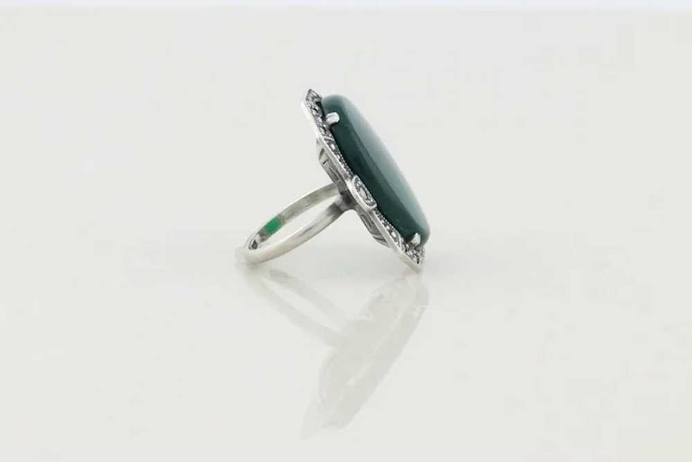 Sterling Silver Green Onyx and Marcasite Ring Art… - image 7