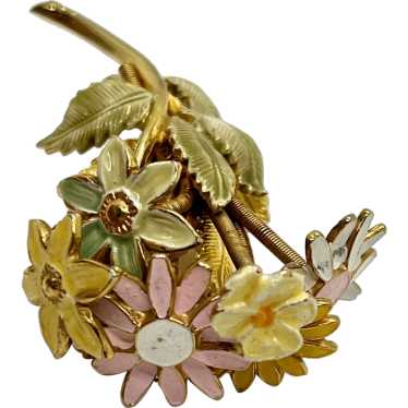 Vintage Castlecliff Rhinestone Enamel Japanned deals Floral Brooch 1.75 in.