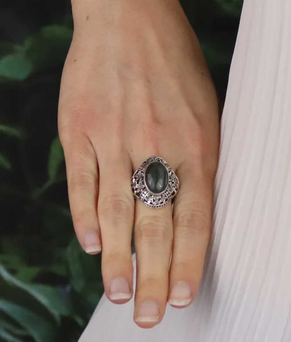 Sterling Silver Labradorite Flower Ring Size 9 - image 2