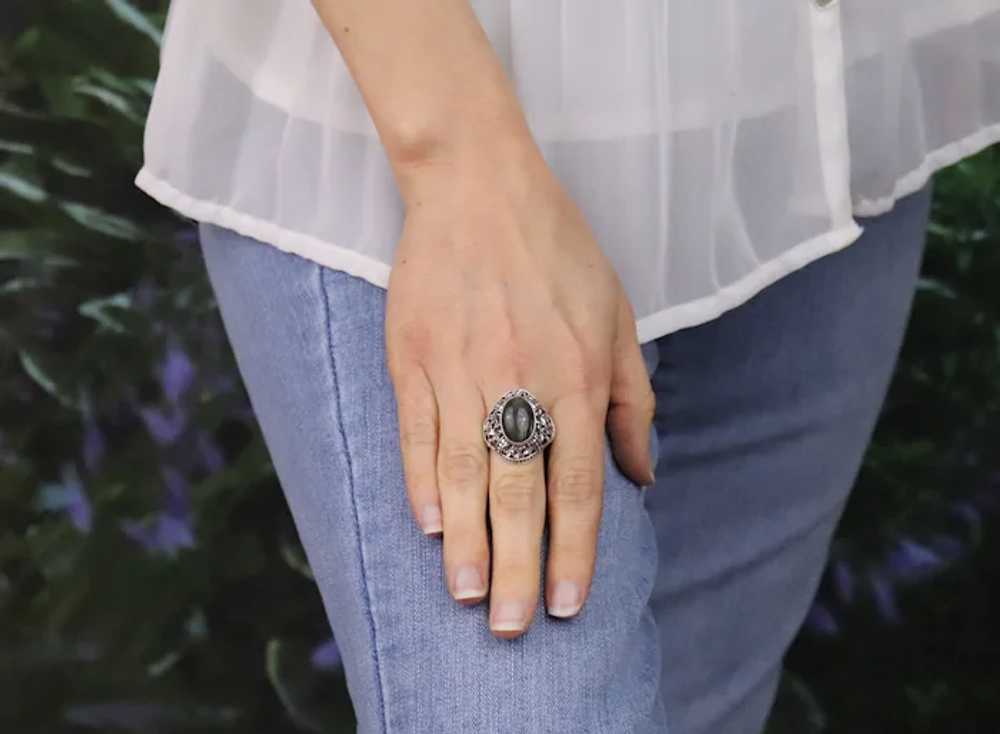 Sterling Silver Labradorite Flower Ring Size 9 - image 3