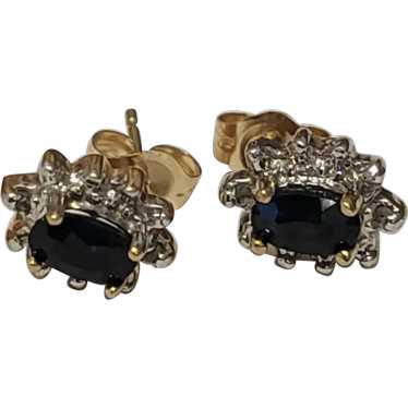 10K Two Tone Gold Blue Sapphire Earrings