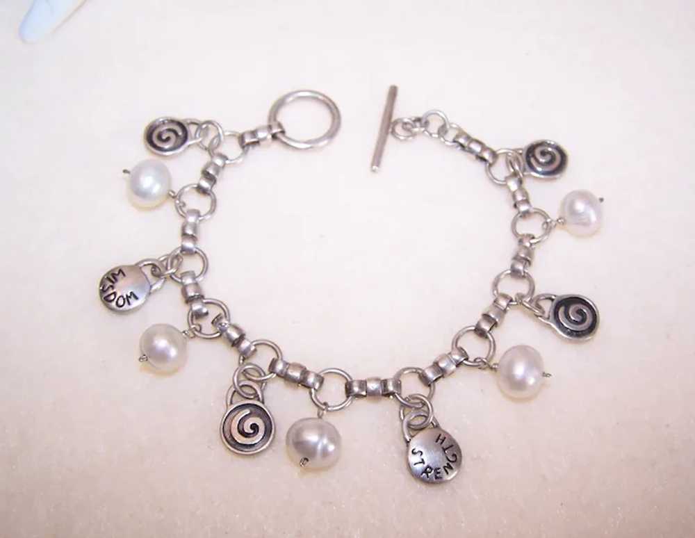 Sterling Silver Freshwater Pearl Chain Bracelet -… - image 10