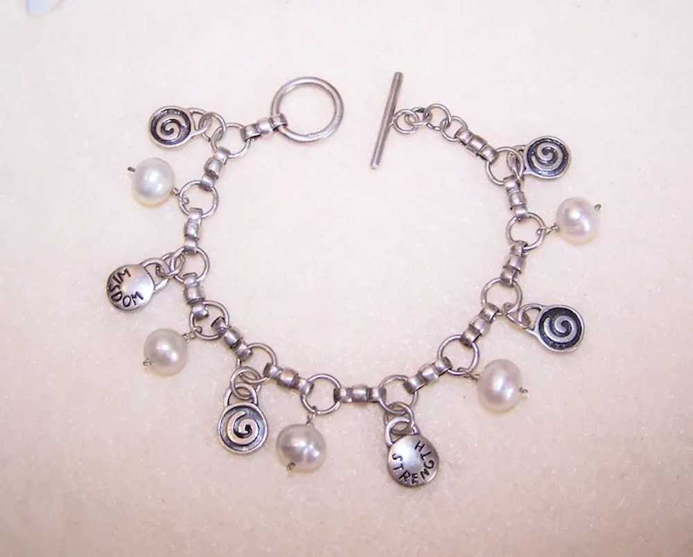 Sterling Silver Freshwater Pearl Chain Bracelet -… - image 11