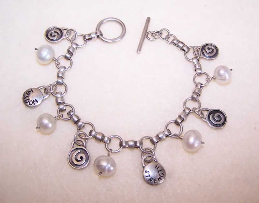 Sterling Silver Freshwater Pearl Chain Bracelet -… - image 12