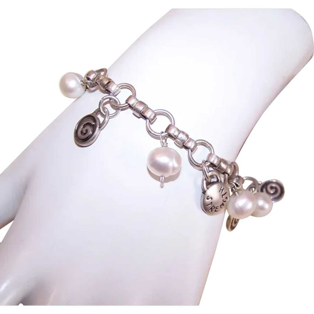 Sterling Silver Freshwater Pearl Chain Bracelet -… - image 1