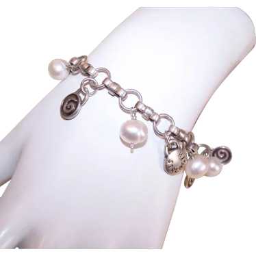 Sterling Silver Freshwater Pearl Chain Bracelet -… - image 1