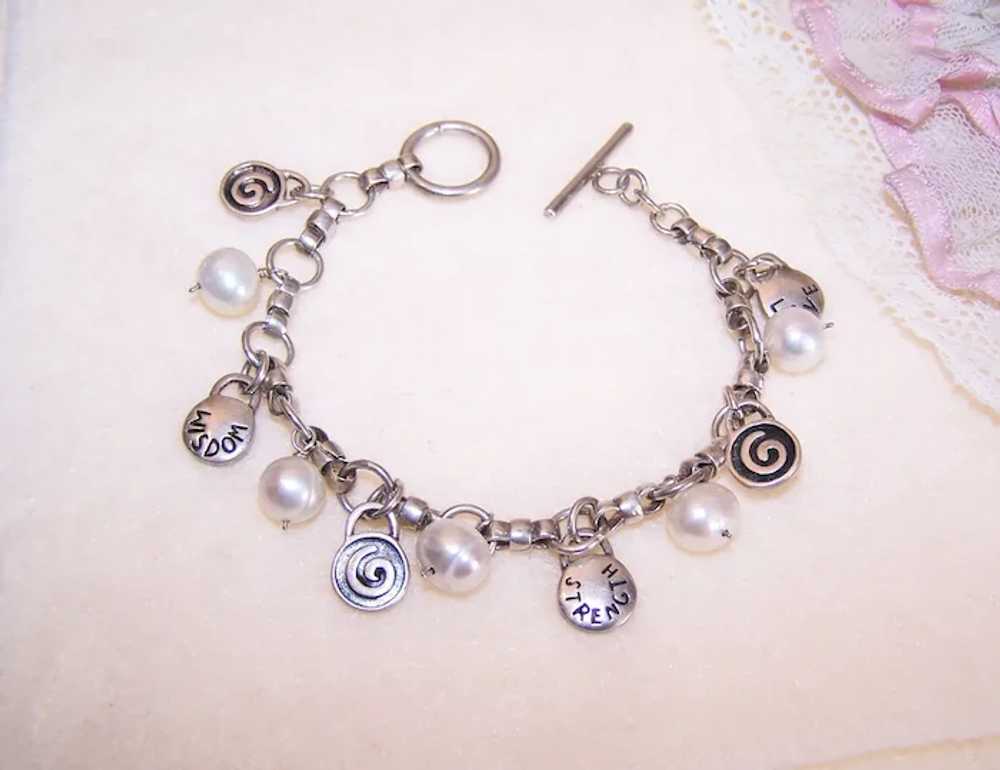 Sterling Silver Freshwater Pearl Chain Bracelet -… - image 2