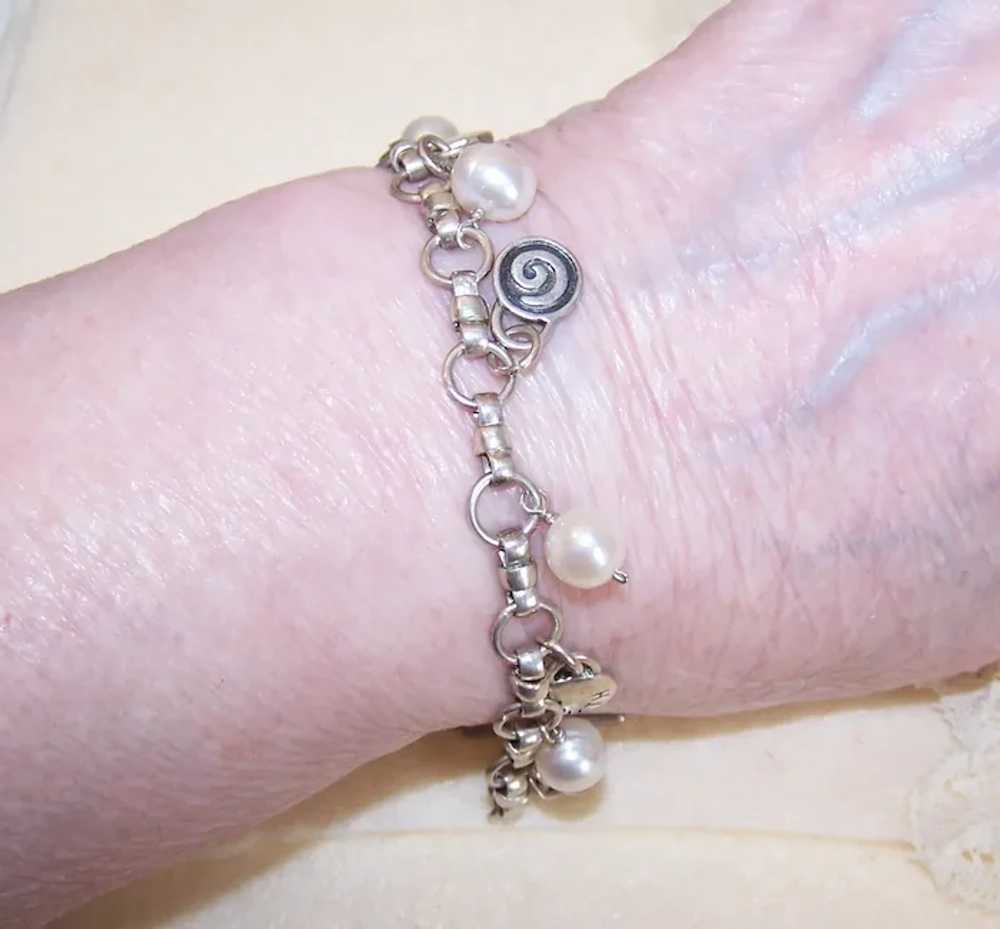 Sterling Silver Freshwater Pearl Chain Bracelet -… - image 3