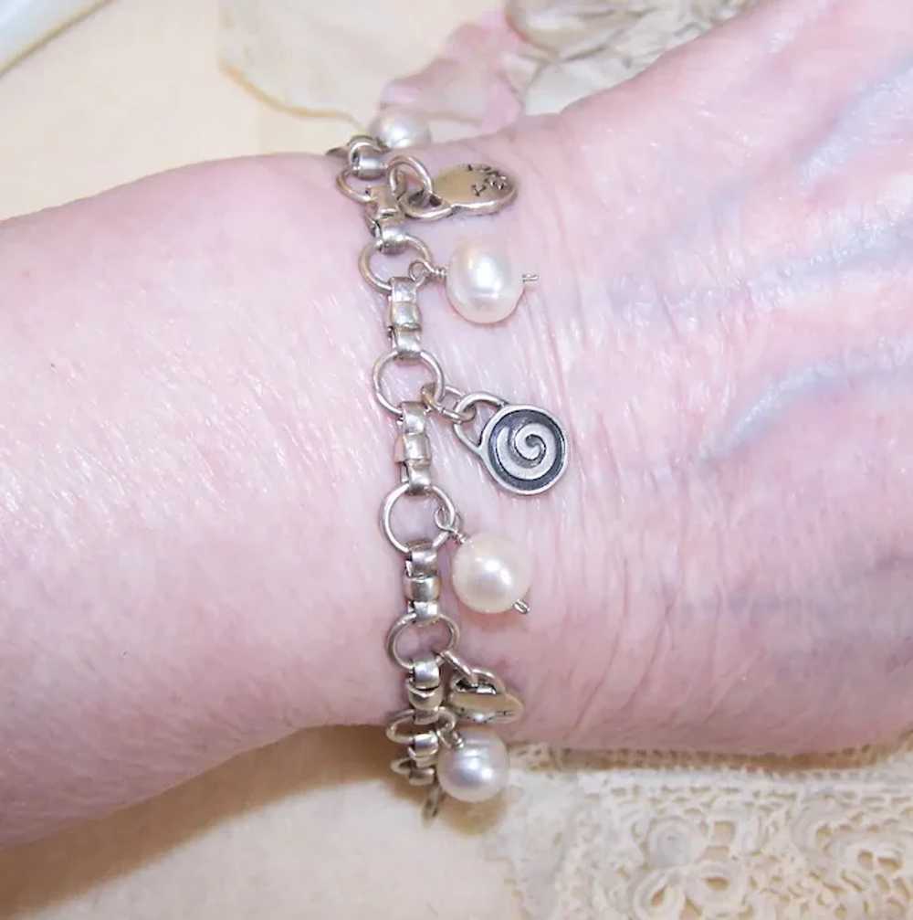 Sterling Silver Freshwater Pearl Chain Bracelet -… - image 5