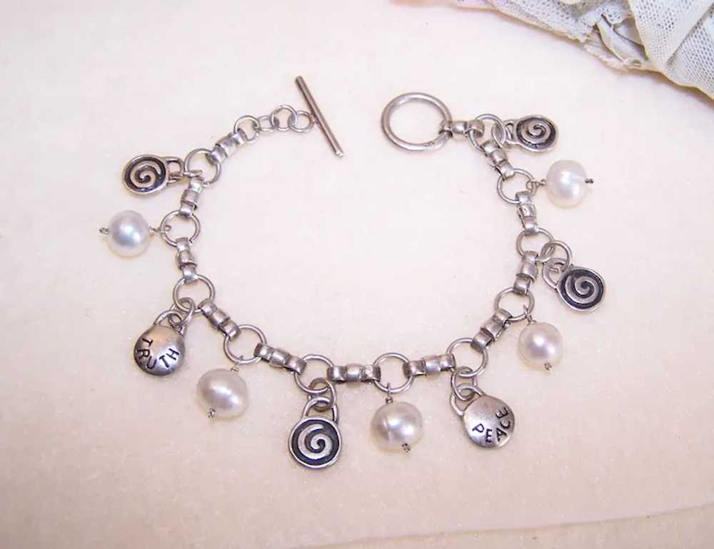 Sterling Silver Freshwater Pearl Chain Bracelet -… - image 7