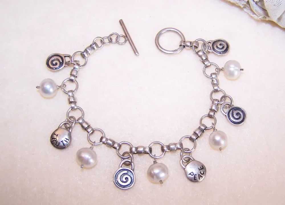 Sterling Silver Freshwater Pearl Chain Bracelet -… - image 8